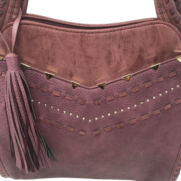 Steven by Steve Madden Jonah Tassel Bag Boho-Chic Mauve Shoulder Bag Gold Stud - Picture 6 of 16